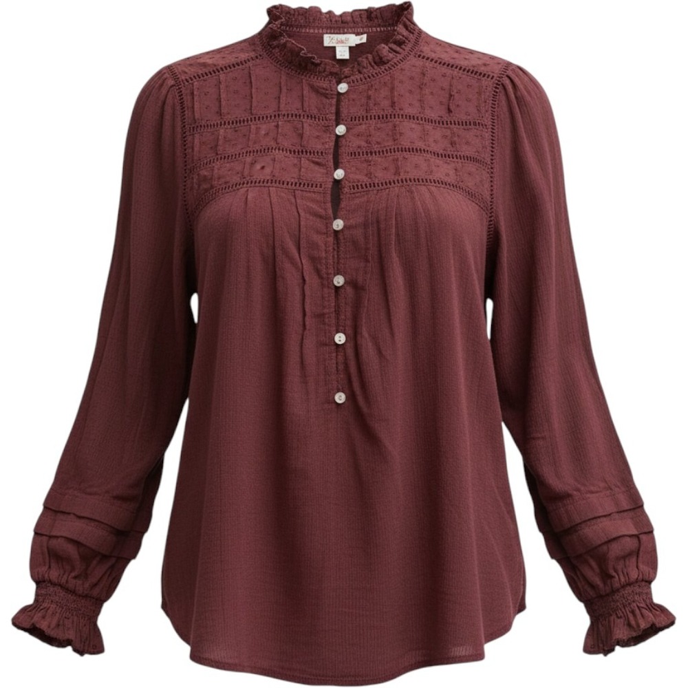 Faherty Womens Willa Pleated Bohemian Organic Cotton Button Down Top Sz M Boho